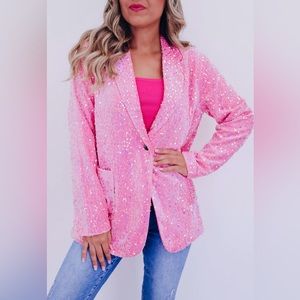 Cyrus Shimmering Sequin Blazer - Pink